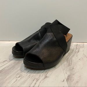 Gentle Souls Black Leather Platform Wedge Sandals